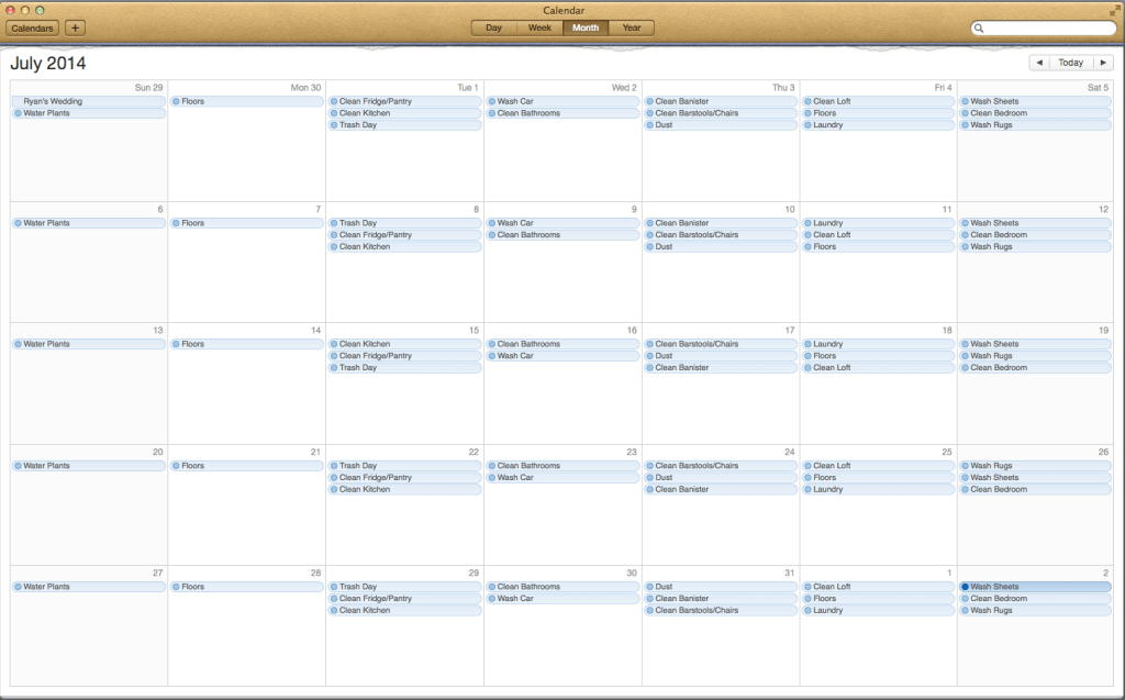 Cleaning schedule in iCalendar