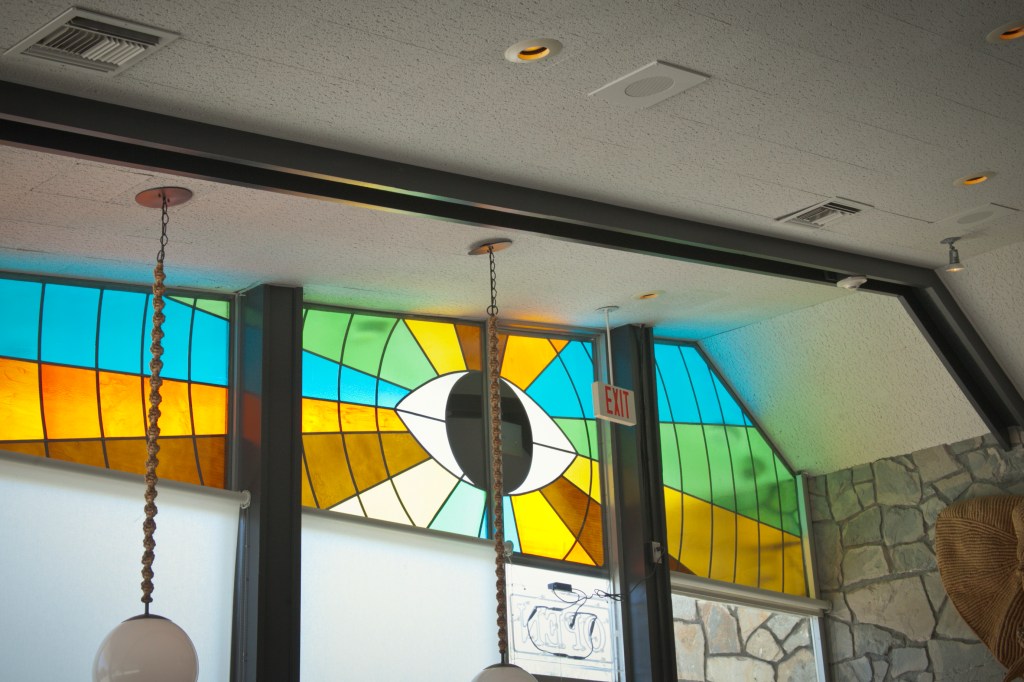 Awesome stained glass window on one side of the diner. I thought Amanda would love the eye design. 