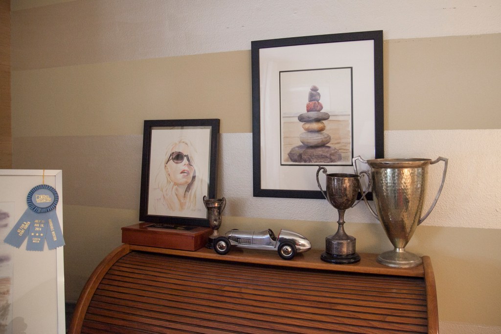 Paintings on the walls in the office. 