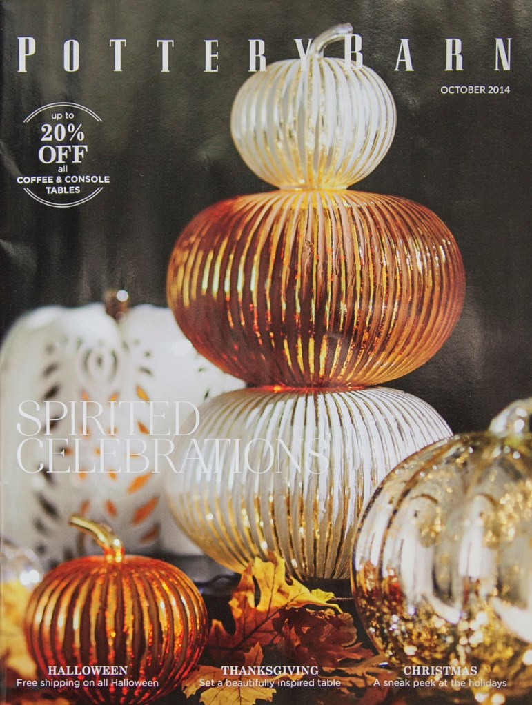 I keep peeking into this catalog hoping the inside is as great as the outside. Pottery Barn is one of my tops for home  design inspiration. Look at those PUMPKINS! I loves me some "punkins."