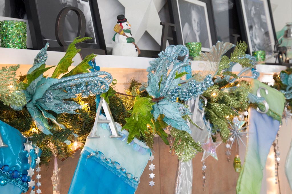 These blue flowers were a new addition last year. I like to get something new every year. These are from our local wholesale decor house, Shinoda's, in Santa Ana.