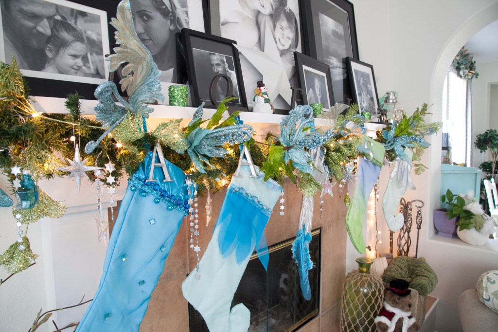 Every stocking has the initial of whom ever it belongs to. Each stocking hangs from a letter in "NOEL." I hand made these stockings several years back so everyone knows who's is who's anyway.
