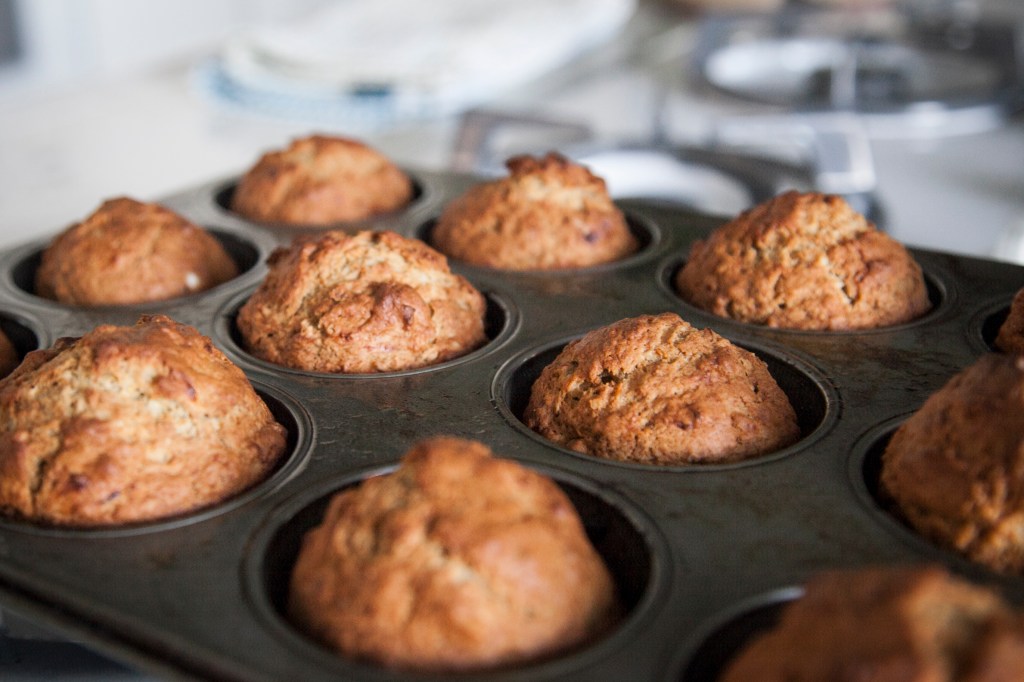 Yeah! I don't usually like them this brown, but I thought it was a great idea to take a shower while they were baking... Seriously, they taste perfect. The banana makes them so moist on the inside and crispy on the edges. I die.