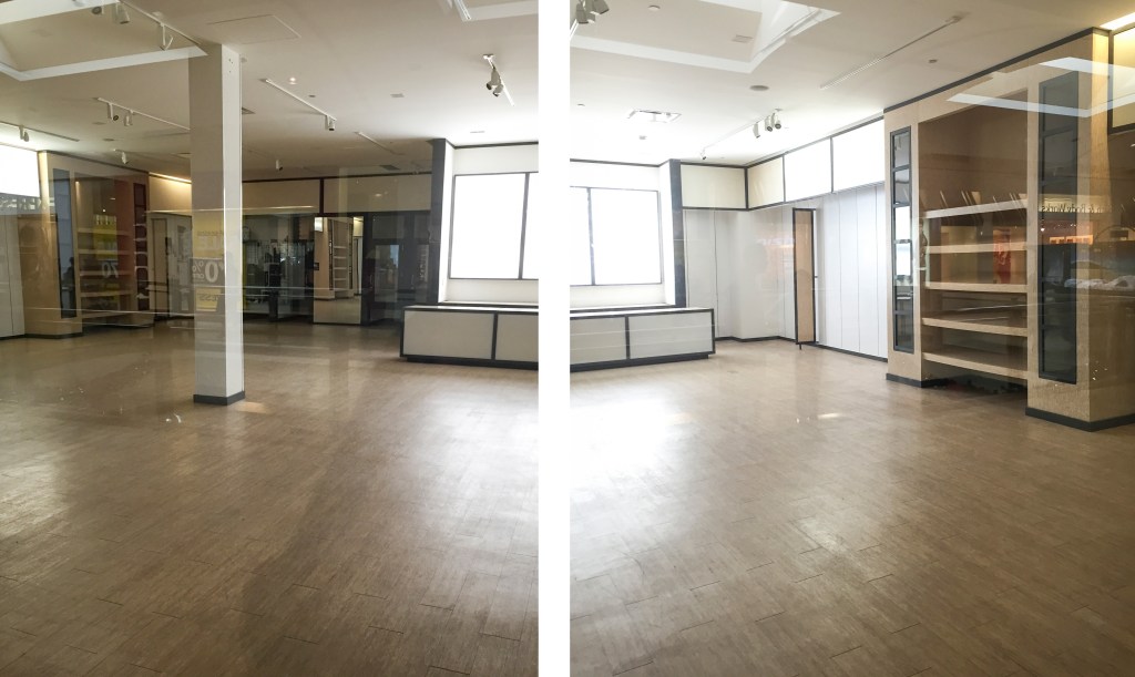 This store in the mall is empty and we're just waiting to see what will go in here. When I saw this space, I almost flipped! What is it about large empty spaces that inspire me so much?! Seriously, they make me insane with creativity and the then the need to dance in it... Don't think too long about that. 