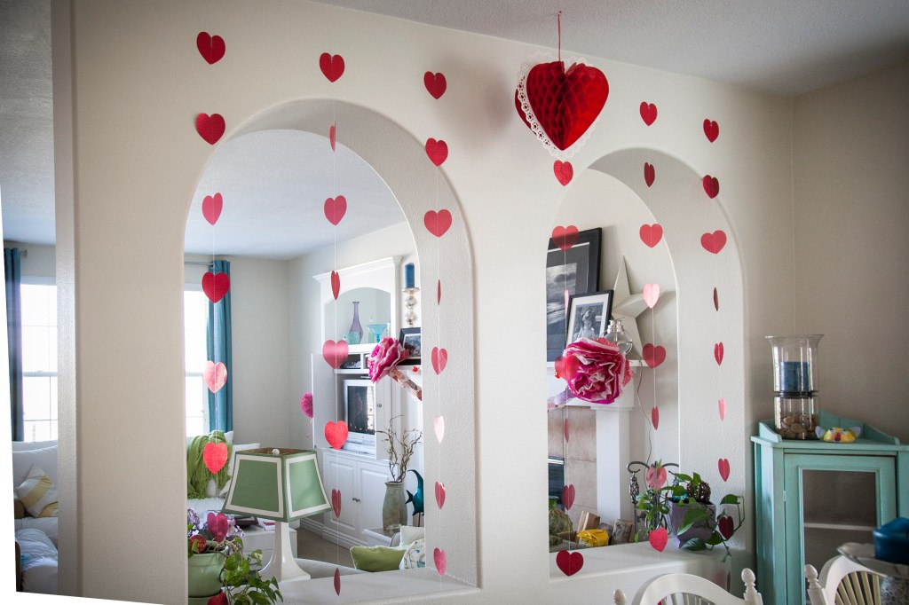 Hanging hearts! Super cheap at our party store! So cute.