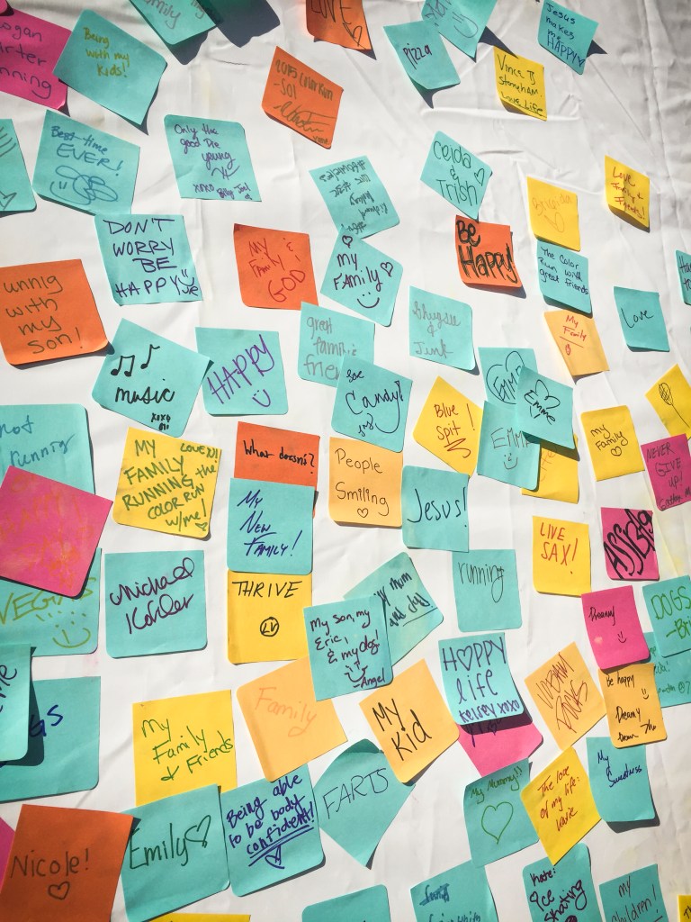 There was a post-it station to write what makes you happy! I wrote one and you'll have to guess what I said...