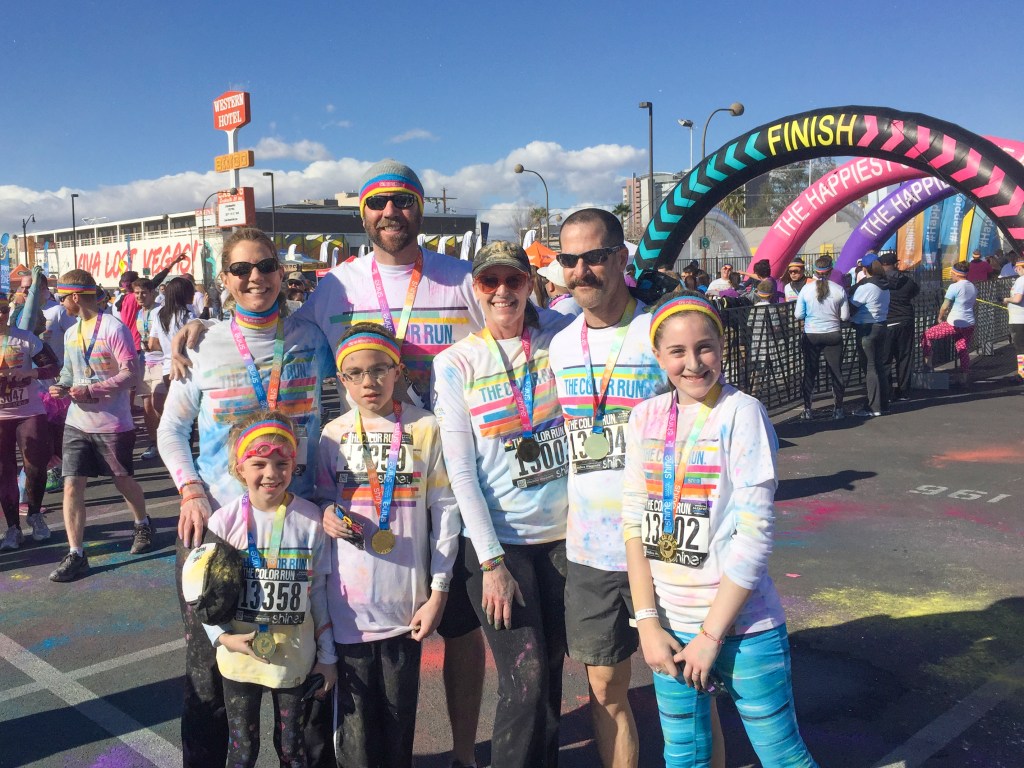 Well, here we are at the end of the race, covered in color and glitter! 