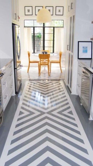 Super cute example of a painted concrete floor.