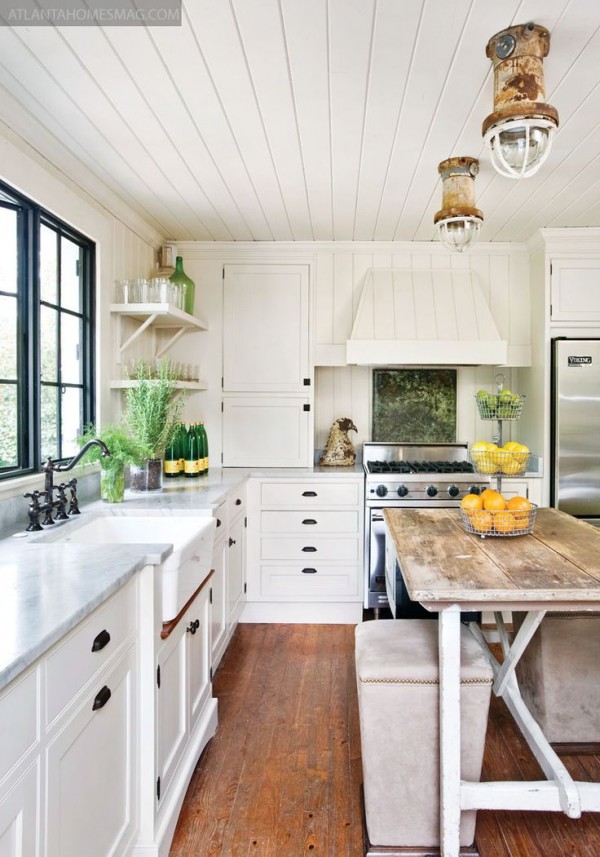 I do really love the "shiplap" paneled ceiling. The ceilings in the living room are done this way and we were planning on bringing it through to the living room. We are also planning on removing a drop ceiling in the kitchen which would give us the perfect opportunity to continue these ceilings into the kitchen. http://theinspiredroom.net/2014/10/21/architectural-details-shiplap-wood-paneling/