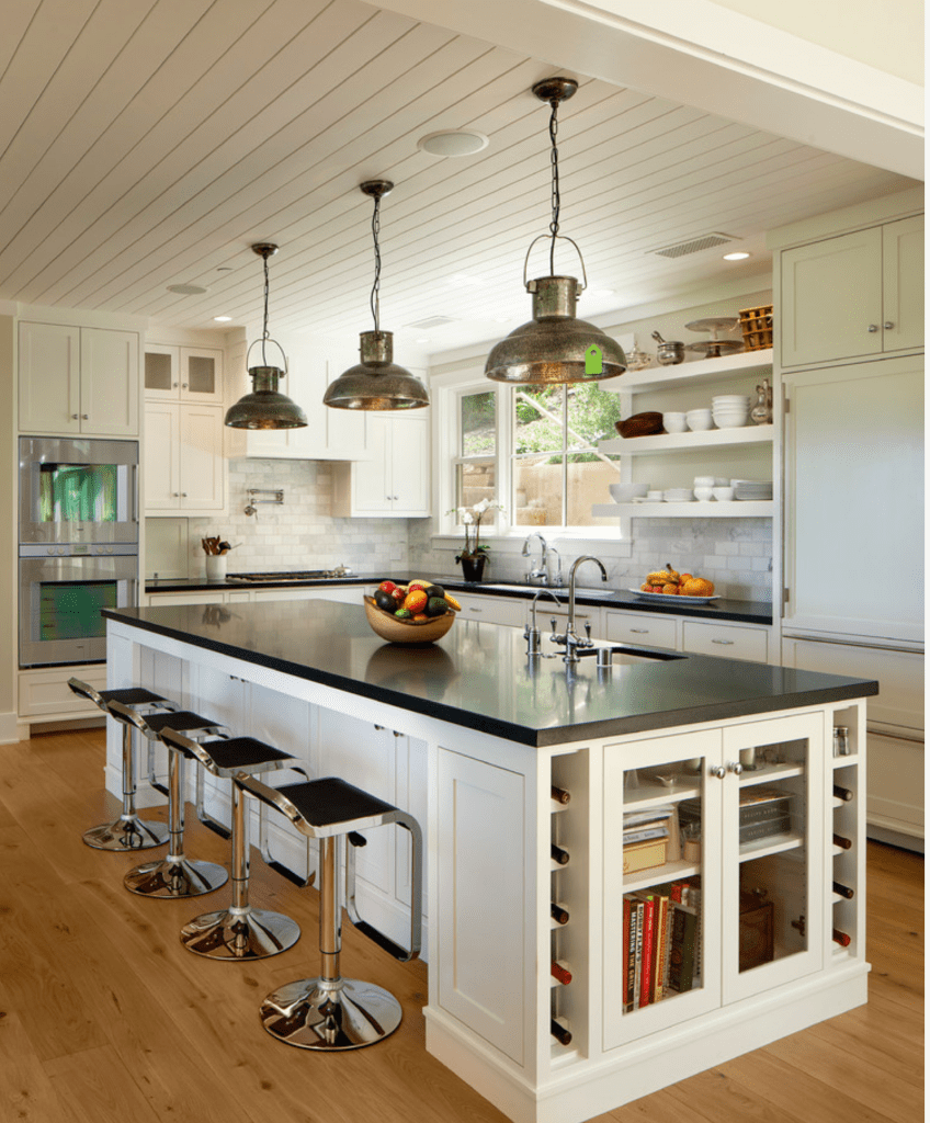 What if I have white cabinets and black counters? Well, it'll look like this. Oh and there's that open shelving. This is what three lights would look like.