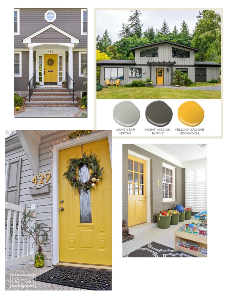 I really love these colors and the yellow doors, I'm totally sold. All of these images are from pinterest: https://www.pinterest.com/pin/418975571563030188/ https://www.pinterest.com/pin/418975571563030173/ https://www.pinterest.com/pin/418975571563030200/ https://www.pinterest.com/pin/418975571563030269/