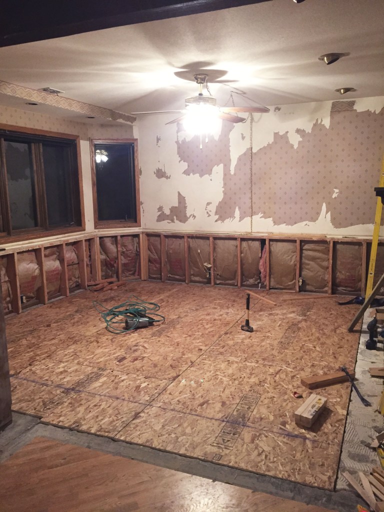 This is what the room looks like right now. Floors are finally level with the rest of the house. It's basically ready to be put back together, just as soon as we remove the rock, that'll be done this month.
